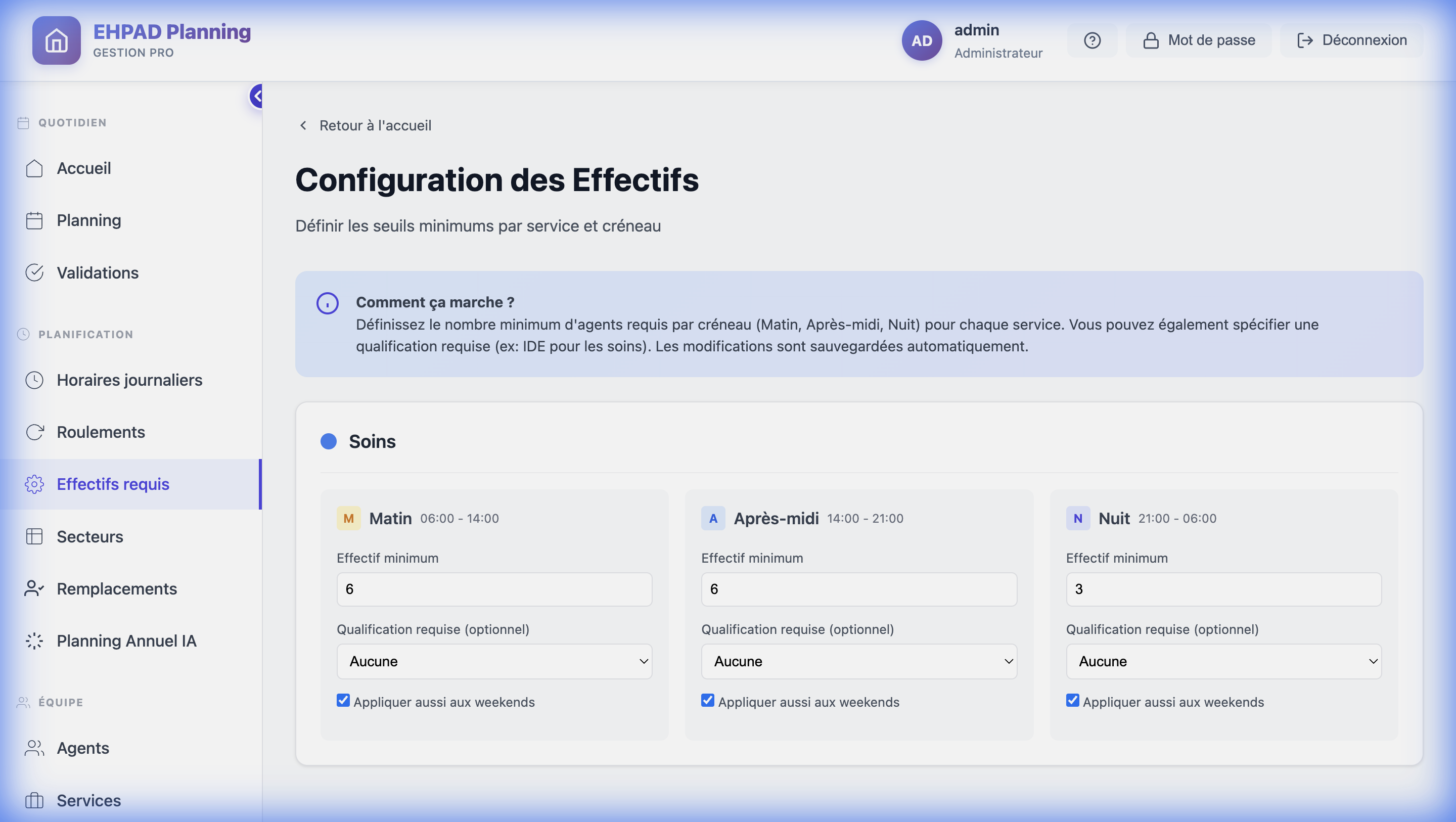 Configuration des besoins en effectifs
